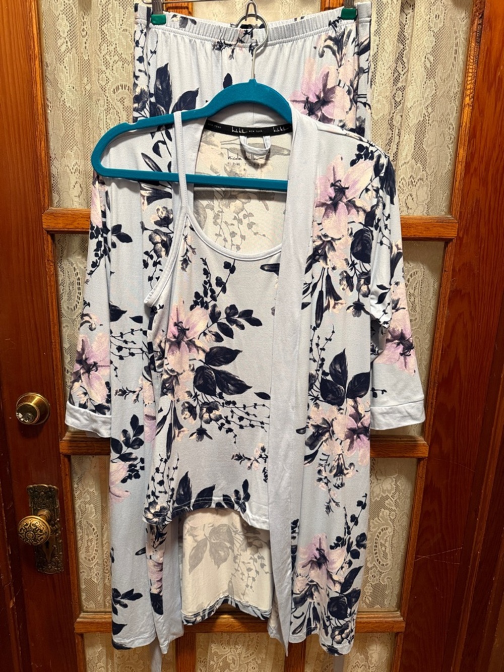 Floral 3-Piece Light Blue Pajama Set